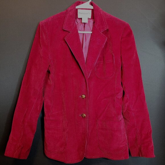 Vintage Corduroy Blazer Jacket Burgundy Womens 9/10 Small Japan 70s 80s Retro - Picture 1 of 6